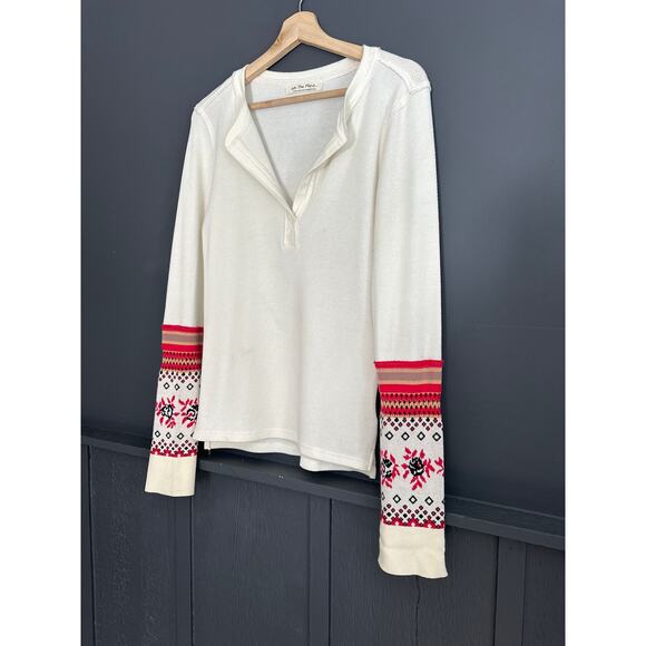 Free People Mikah Notch Neck Top Thermal Long Sleeve Cream Size Large - Picture 5 of 13
